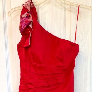 One Shoulder Dress, Size 2-4 by Sandro Ferrone, Made in Italy, High Impact Red